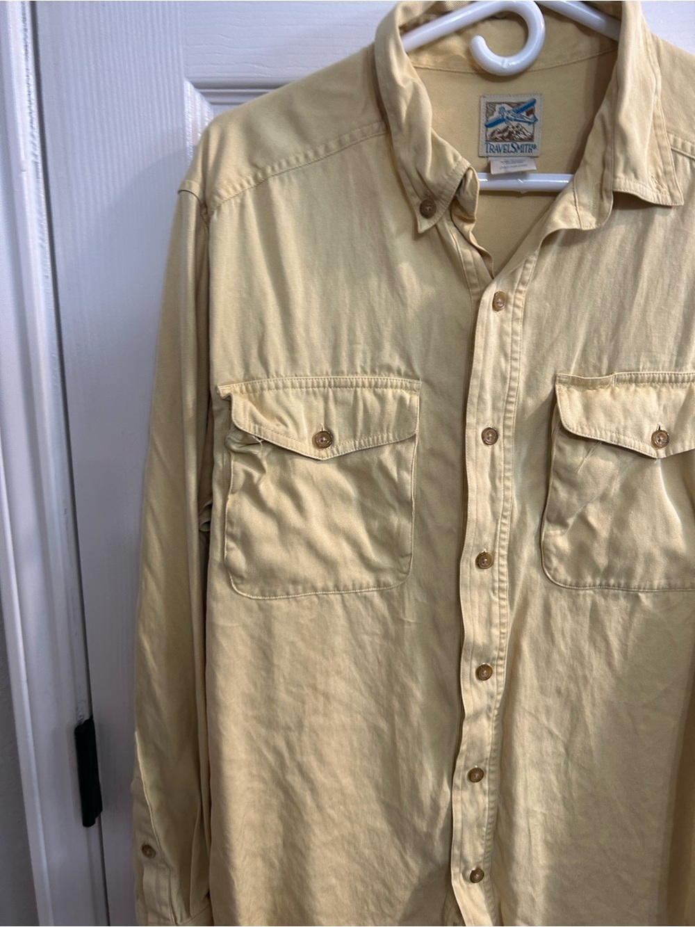 Vintage men’s travelsmith yellow long sleeve button down casual shirt large - Picture 5 of 7